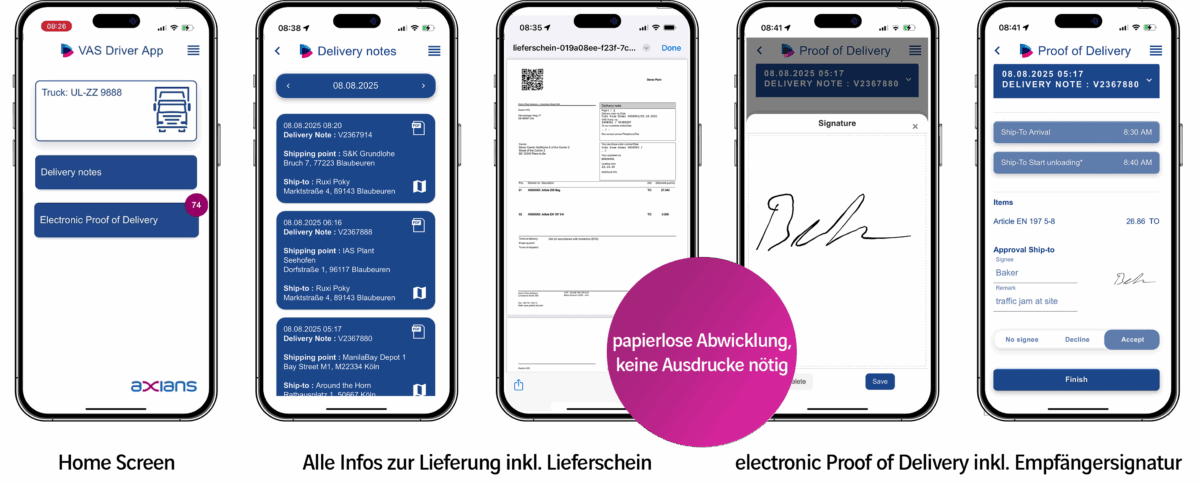 Screenshots VAS Driver App