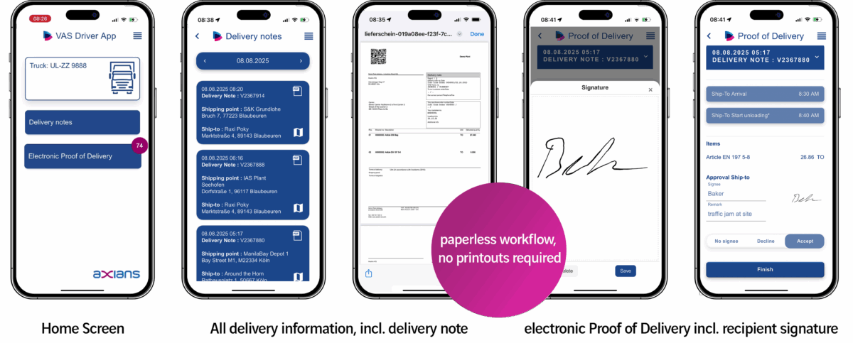 Screenshots VAS Driver App