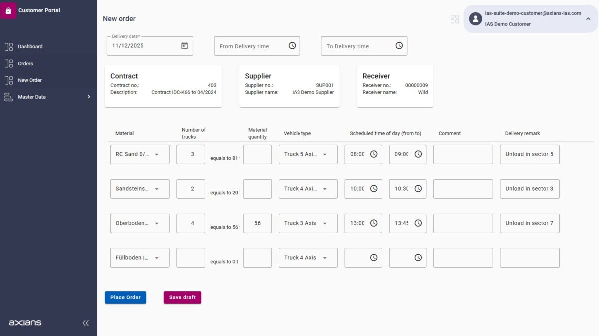 VAS Customer Portal - Order Creation