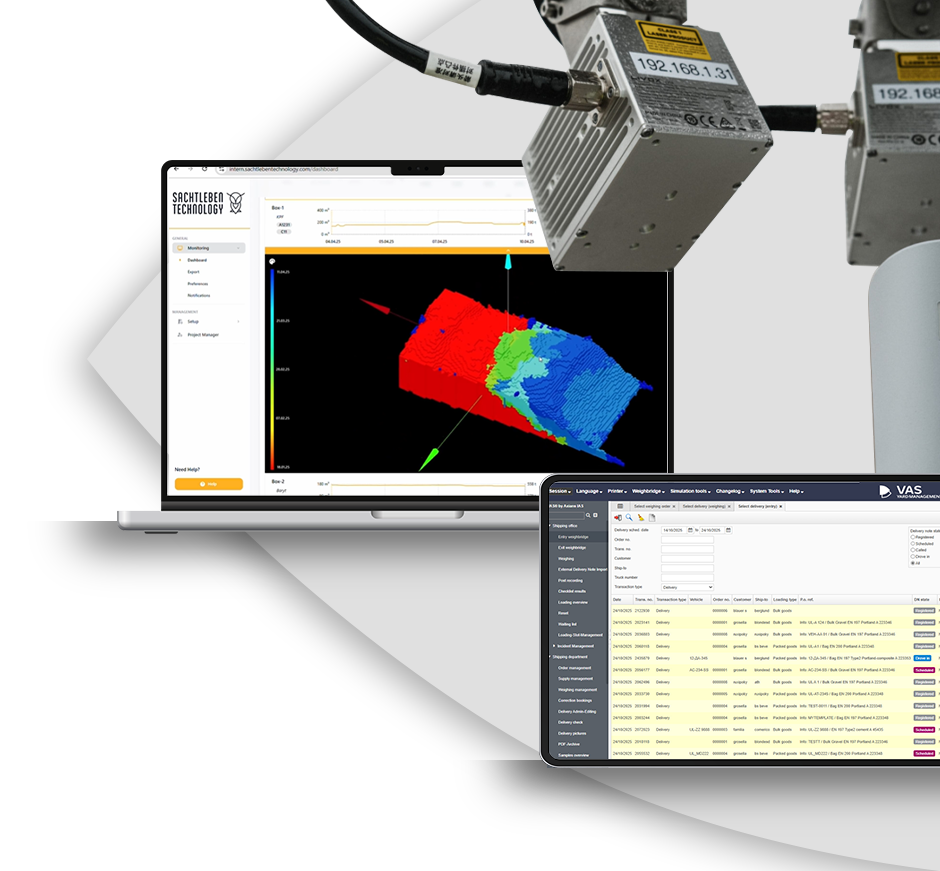 OWL EYE Kamera, OWL EYE Software auf Computerbildschirm und VAS Software auf Tablet