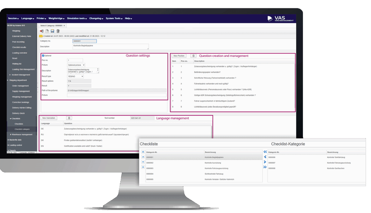 Checklist Category on PC monitor_and drag and drop editor for Checklist creation