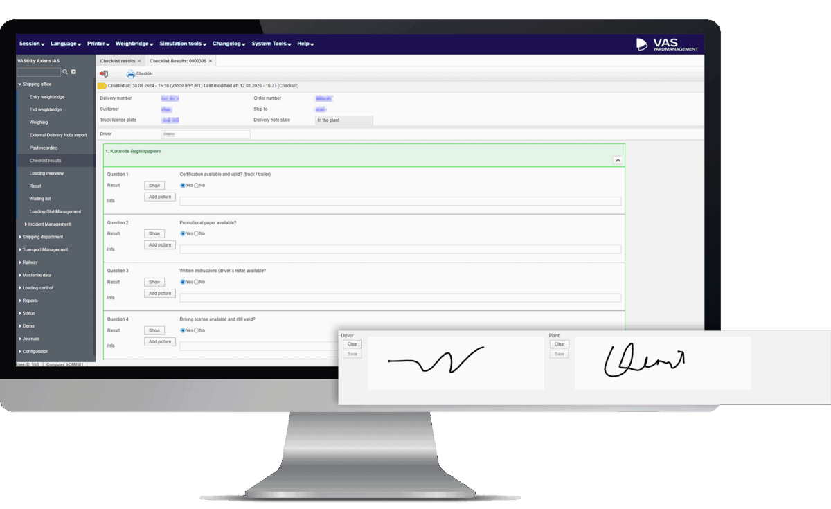 Checklist result on PC monitor